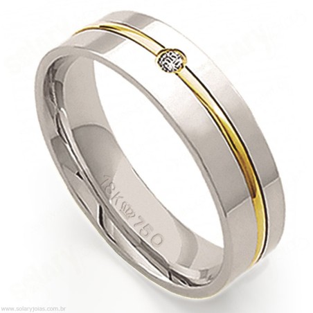 Aliança em Ouro Branco 18k com Brilhante