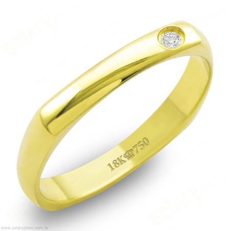 Aliança em Ouro 18k Chapa com Brilhante